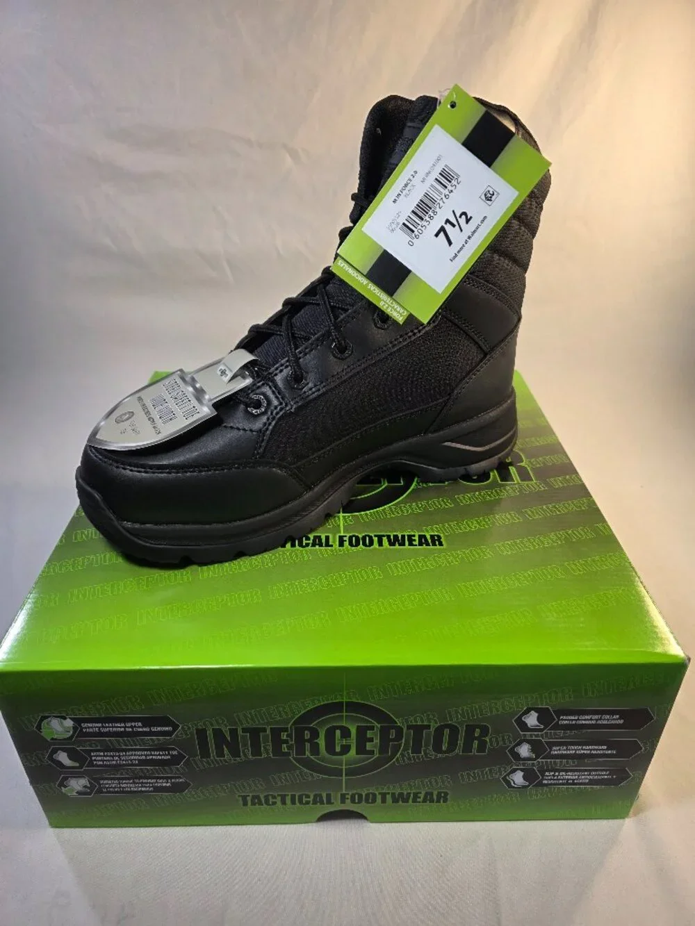 Interceptor Men's Black Leather Tactical Steel Toe Force 2.0 Boots Size 7.5 NWT